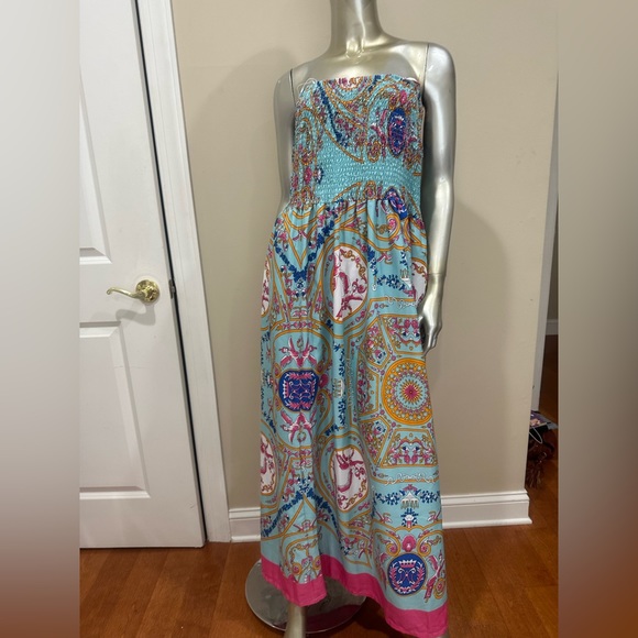 Bright multi colors Tube Strapless maxi Dress size L - Picture 3 of 10